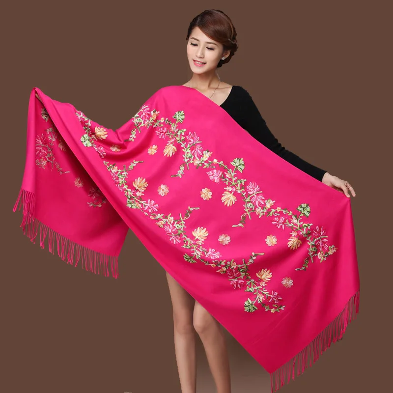 New Green Embroider Flower Pashmina Cashmere Scarf For Women Winter Warm Long Tassels Scarf Shawl Fashion Shawl Scarves Warps