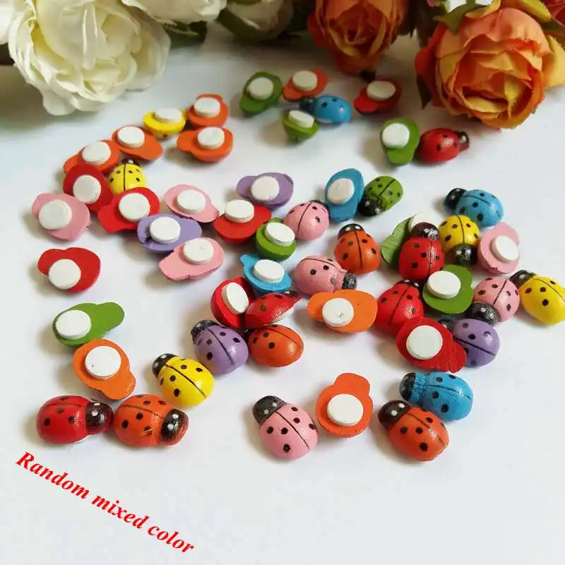 100Pcs/lot Bees / Ladybugs Wooden Buttons Flatback Cabochon Scrapbooking Crafts Wood Knopf Bouton Kawaii Decor Diy Accessories