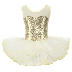 Nice Girls Ballerina Fairy Prom Party Costume Kids Sequined Flower Dress Dancewear Gymnastic Leotard  Ballet Tutu Dress