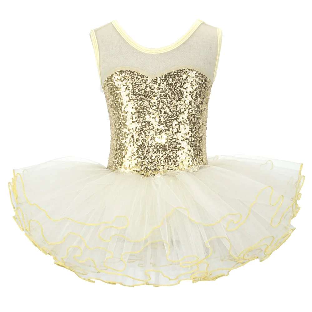 Nice Girls Ballerina Fairy Prom Party Costume Kids Sequined Flower Dress Dancewear Gymnastic Leotard  Ballet Tutu Dress