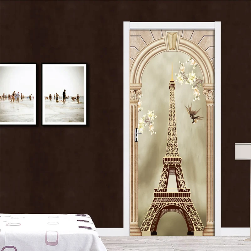 

Classical Tower Wallpaper 3D DIY PVC Wall Door Sticker Mural Poster 2 pcs/set Waterproof Door Decal Self Adhesive Film Decor