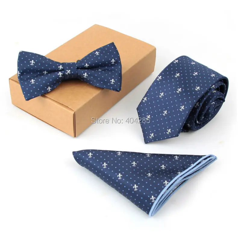 Men\'s Wedding Party Neck Tie Sets with Bow Tie Pocket square for Business Handkerchiefs Birthday Gift