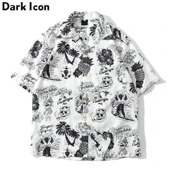 Dark Icon Skeleton Full Printed Retro Shirt Men 2024 Summer Street Men's Shirts Short Sleeved Shirts for Men Green White