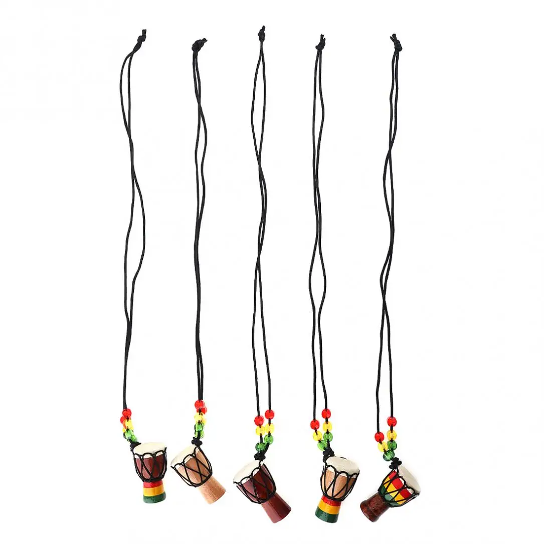 5pcs Mini Lightweight Individuality Djembe Pendant Percussion Musical Instrument Necklace African Hand Drum Accessories Toy