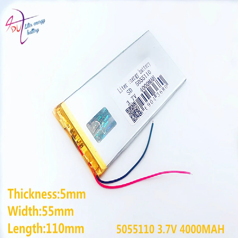 3,7 V 4000 mAh 5055110 0555110   Celle della batteria ricaricabili agli ioni di litio Li-Po ai polimeri di litio da un litro per Bluetooth mobile GPS MP5