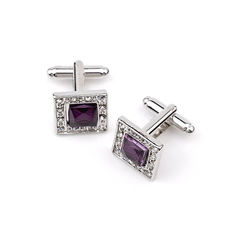 3 Color Elegant Men Cufflinks High Quality Classic Luxury Rhinestone Crystal Square Cufflink Male French Shirt Cuff Button