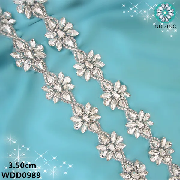 (10 YARDS) Wholesale silver bridal beaded crystal rhinestone applique trim iron on for wedding dress belt WDD0989