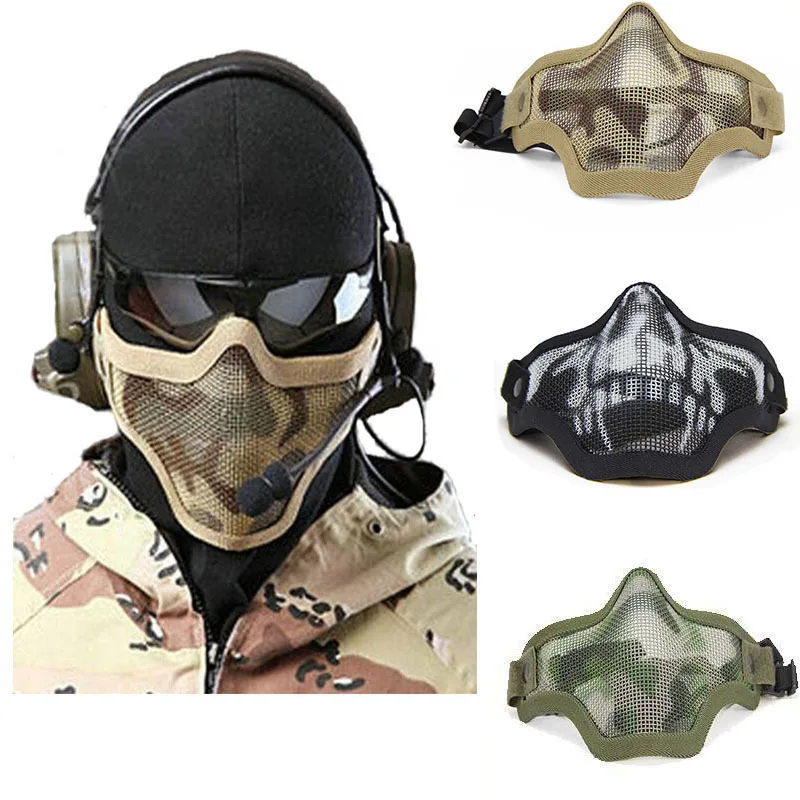 Half Face Metal Steel Net Mesh Masks Outdoor Hunting Tactical Masks CS Paintball Party Cosplay Airsoft Masks Adjustable