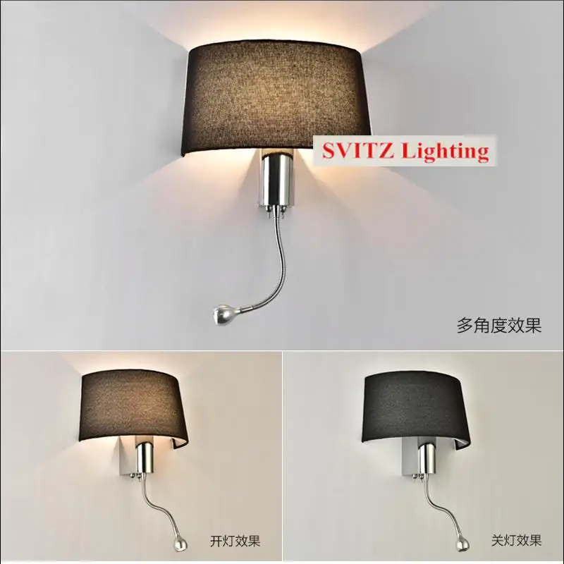 Beige cloth shade led wall light reading light hotel guest room passage lamps E27 + 1W led night light bedroom project lighting