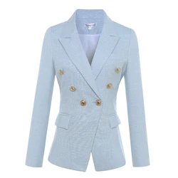 HIGH QUALITY Newest 2024 Designer Blazer Women's Long Sleeve Double Breasted Metal Lion Buttons Blazer Jacket Outer S-XXXL