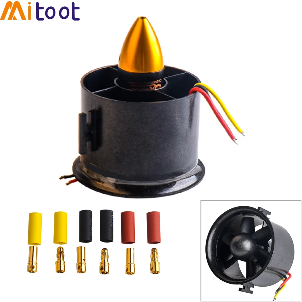 Ventilatore condotto 70mm + motore 3000kv Spindle-4mm/ventilatore 64mm + motore 4500kv/ventilatore condotto 90mm + motore 1750KV per jet RC EDF per