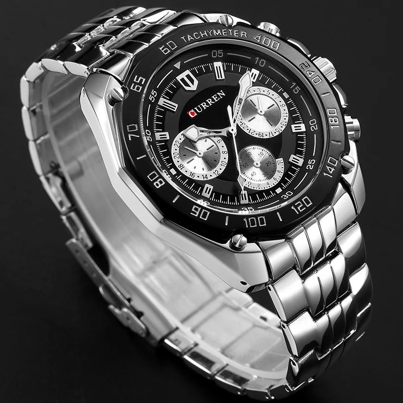 CURREN 8077 Full Stainless Steel Band Watches For Men Fashion Army Military Quartz Mens Watch Sport Wristwatch Male Clock Reloje