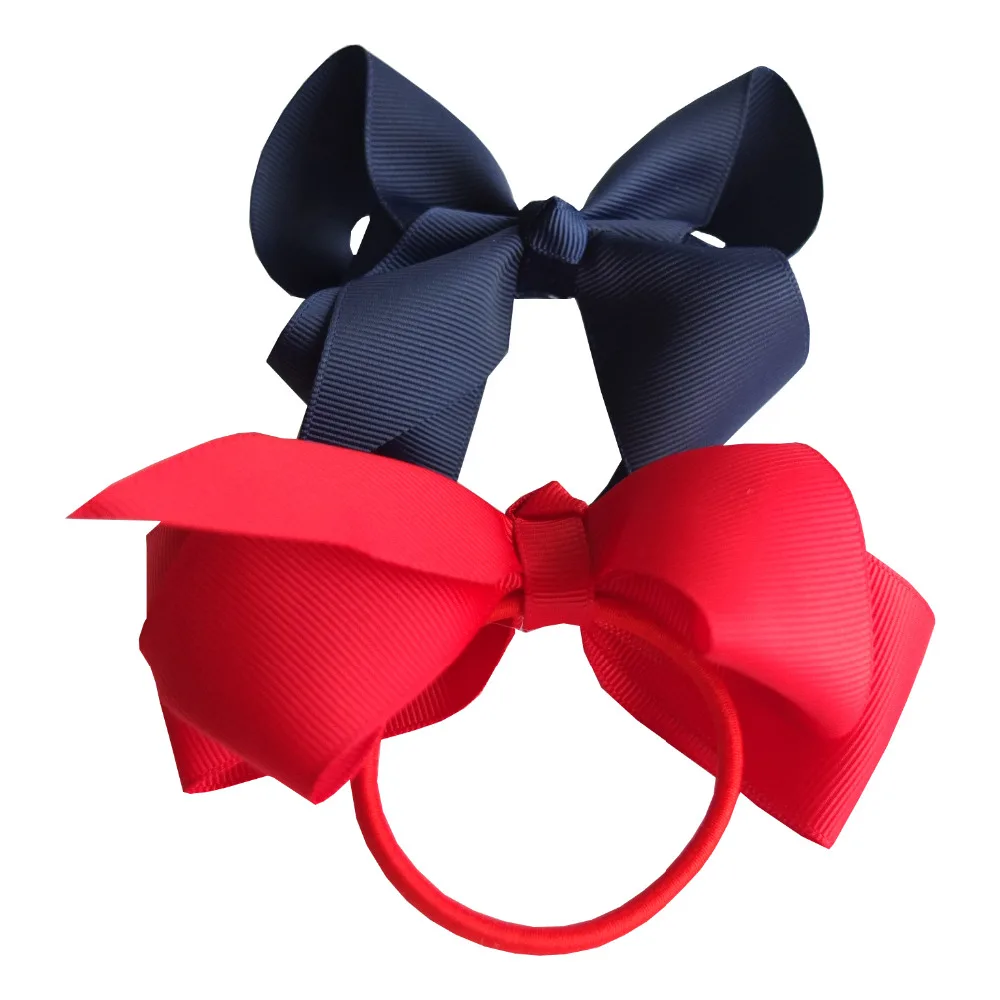 6 pcs 4 inch Hair Bow WITH Elastic Bands Ponytail Holder Baby Kids Girl Hair Elastic Loop Bobble Accessories