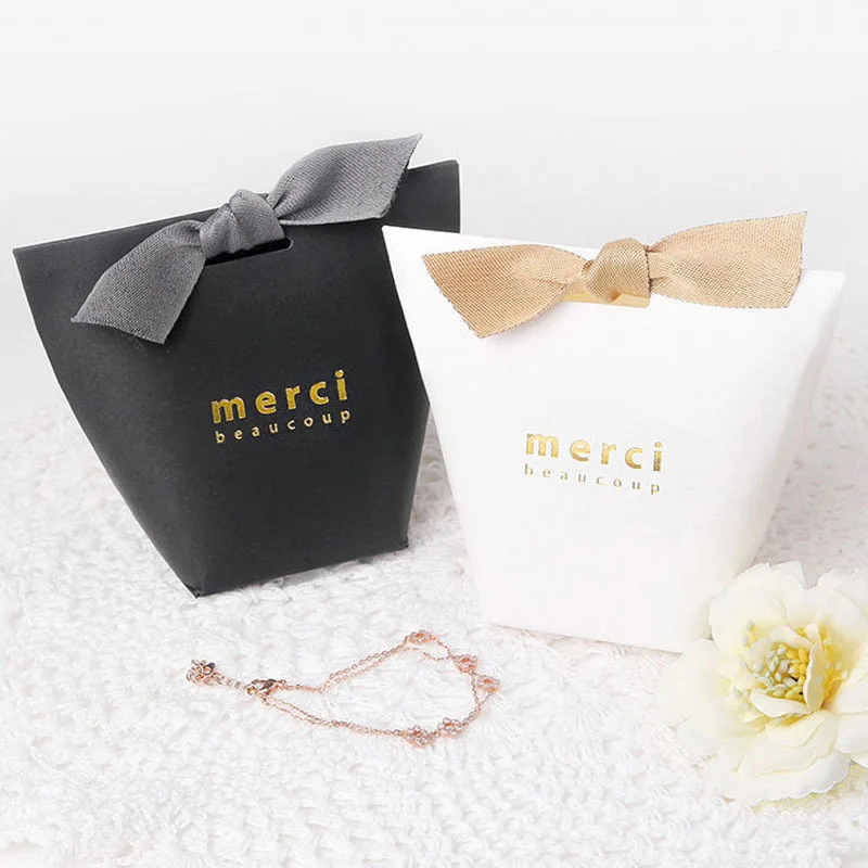 5pcs paper candy boxes merci thank you pattern paper gift cases wedding event party supplies paper gift bags casament decoration