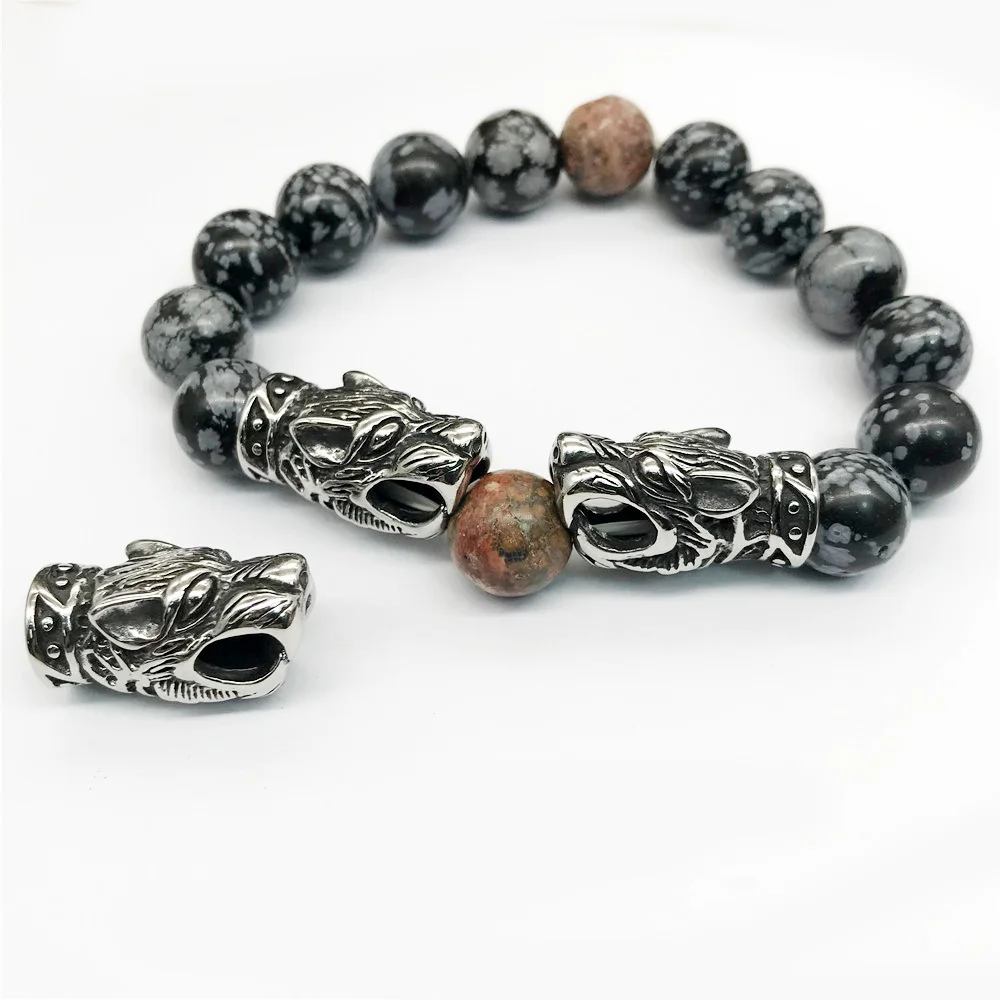 316l Stainless Steel Wolf Head Bead Accessories Metal Spacer 4mm Charms Beads DIY Beaded Bracelet For Jewelry Making