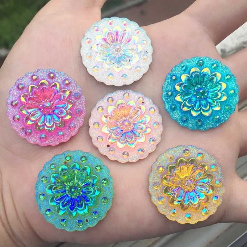 8pcs 3D Resin Round flower Rhinestone Accessories Rhinestone Crystal DIY button decorate -E33A