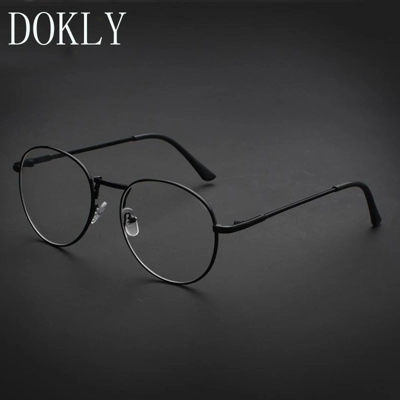 DOKLY Vintage Round Glasses Men Women\'s Glasses Metal black Frame Eyewear vintage Female Optics Eyeglasses Clear Lens glasses