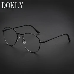 DOKLY Vintage Round Glasses Men Women's Glasses Metal black Frame Eyewear vintage Female Optics Eyeglasses Clear Lens glasses