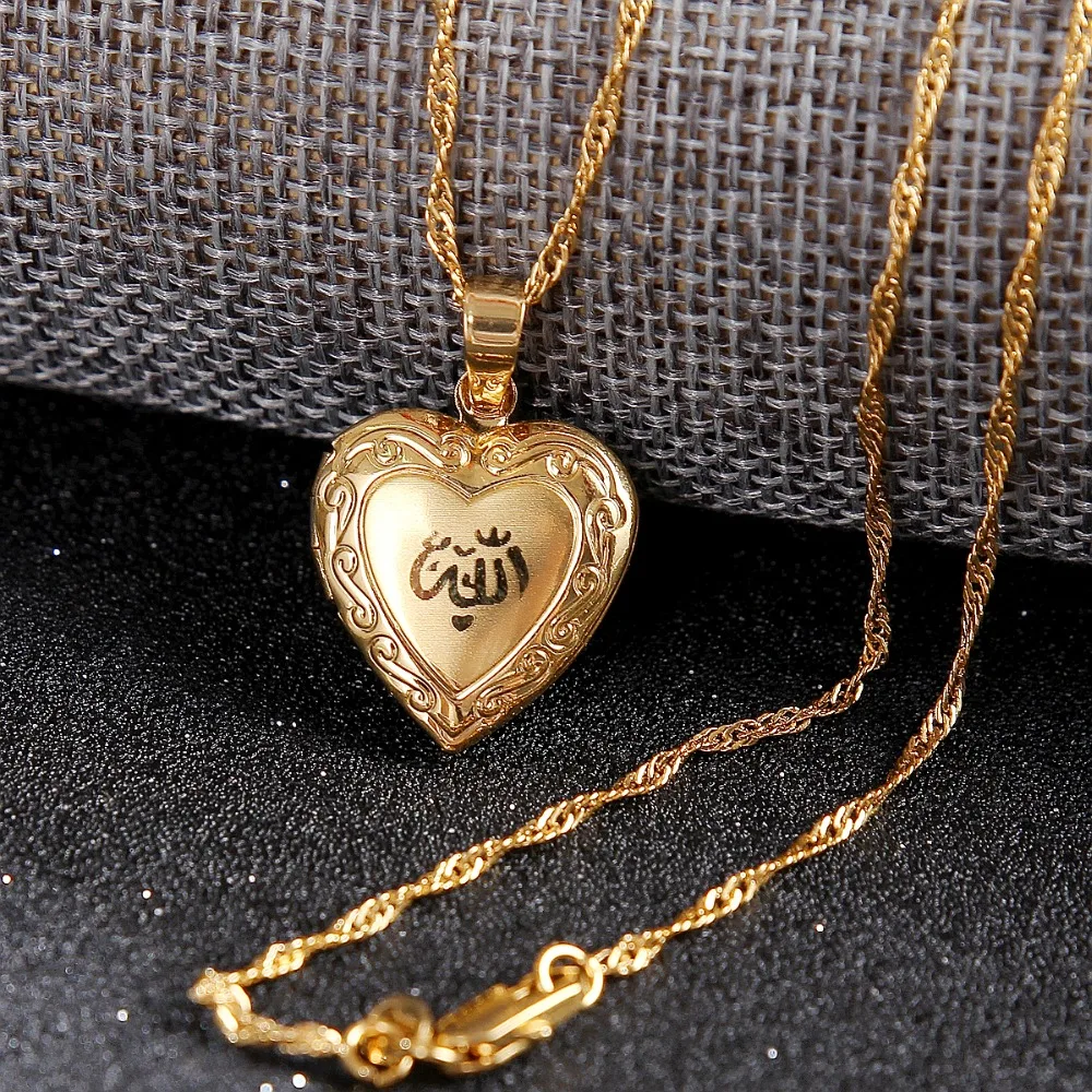 Heart allah pendant Jewelry For Women 24K Gold Color Muslim Heart Allah Open Heart Pendant Necklace With Chain