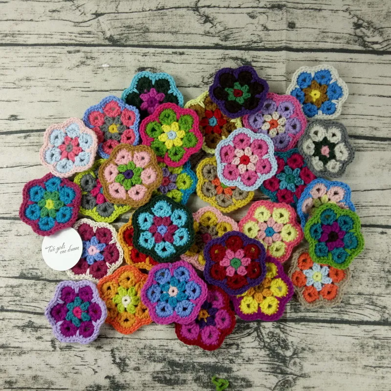 Decoration Crochet Doilies Handmade Crochet Cup Pad Multicolor Flowers Coasters Round Table Mats 8cm Wool Clothes Patch 30pcs/