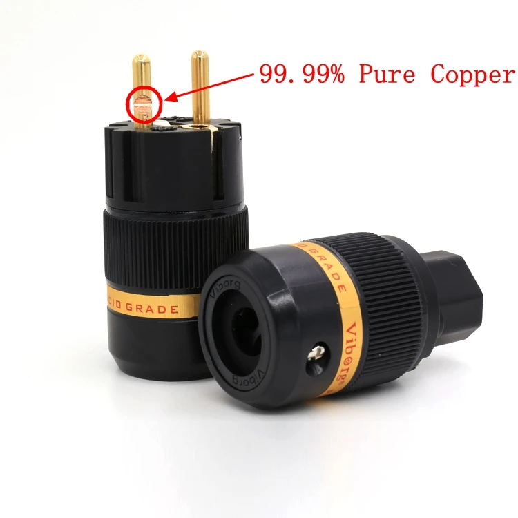 ViborgX1 pair VE501G+VF501G Pure Copper 24K Gold Plated EU Schuko Power Plug Connector for Hifi audio CD player AMP  Power Cabl