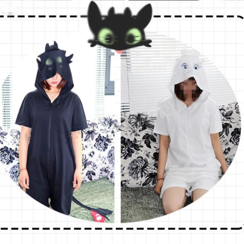 Anime Cara Kereta Naga Anda 3 Toothless Kostum Cosplay Wanita Pria Cahaya Fury Piyama Katun Jubah Mandi Baju Tidur Celana Kodok Baru