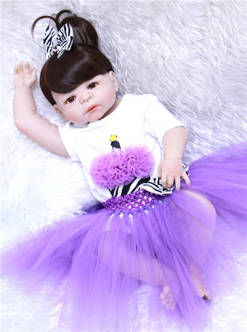 

Bebe 22" reborn babies dolls full body silicone reborn dolls with purple fluffy skirt set best children gift dolls bonecas