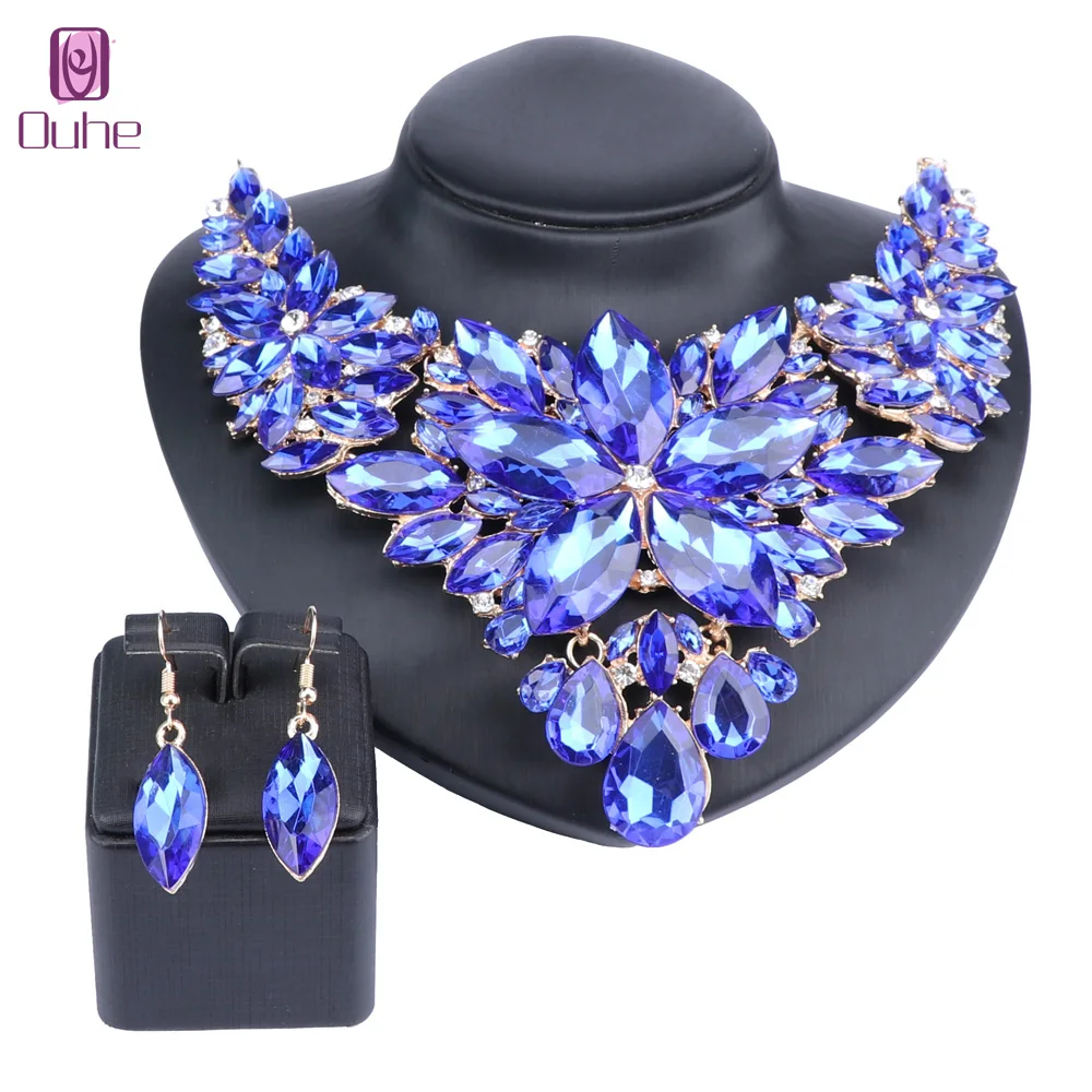 High Quality Crystal Choker Statement Necklace Earring Jewelry Set Rhinestone Wedding Gift Women Brides Prom Party