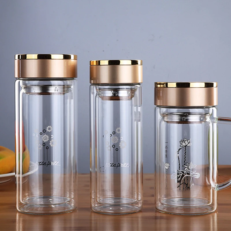 New Double Wall Glass cup Bottles Tumbler Glass Tea Drinking, Teacup Coffee Water pot tea cup,Water Bottle cups Flask