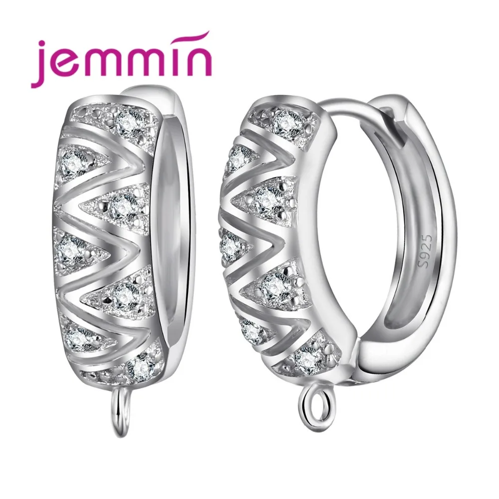 Geometric Pattern Fine 925 Sterling Silver  Rhinestone Hook Ear Wire DIY Hoop Earring Findings Components Accessories