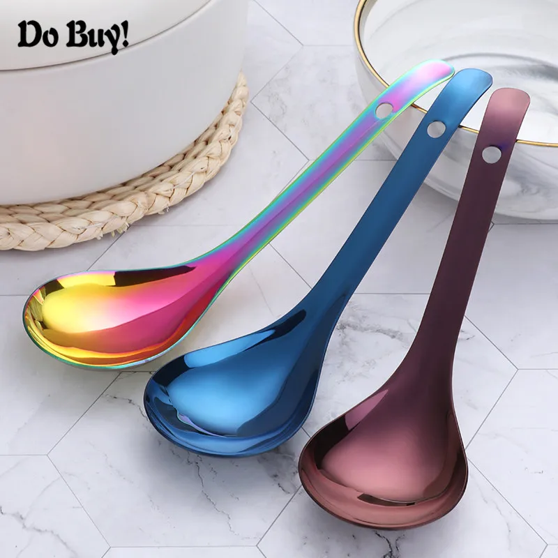 1 Pcs Rice Spoon Gold Stainless Steel Round Head Chinese Spoon Meal Food Large Capacity Rice Spoon Dinnerware Supplies