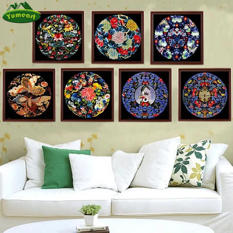 YUMEART DIY 5D Diamond Embroidery Diamond Painting Mandala Mosaic Chinese Characteristic Rhinestone Cross Stitch Christmas Decor