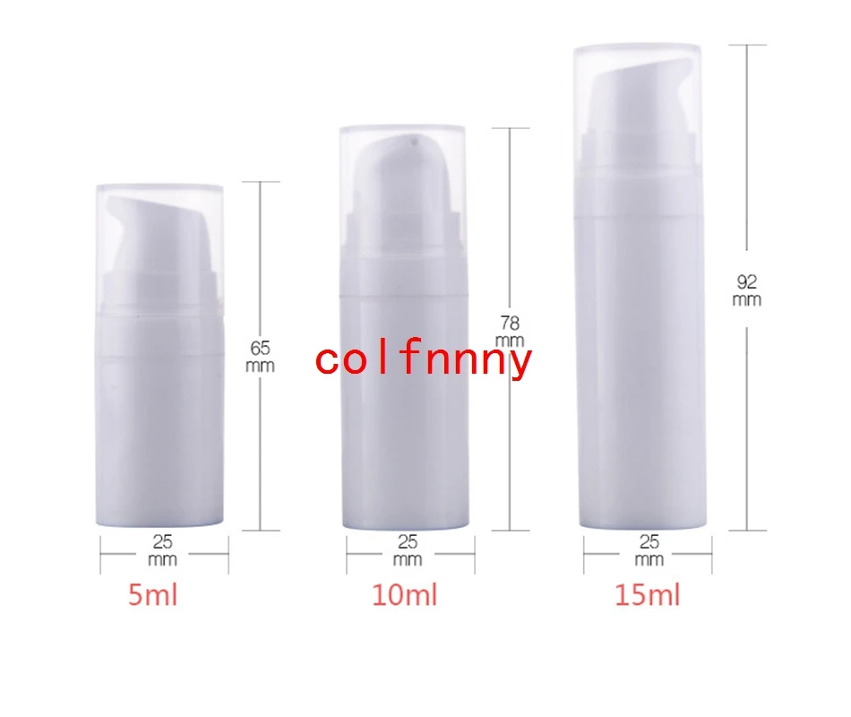 600pcs/lot 5ml 10ml 15ml white airless pump vacuum plastic bottle lotion bottle with Clean/white lid Refillable Bottles Containe