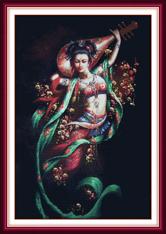 

Dunhuang woman rebounding lute cross stitch kit people 18ct 14ct 11ct count print canvas stitches embroidery DIY handmade