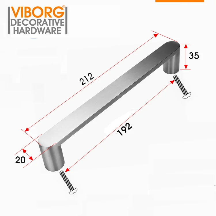 VIBORG Deluxe 192mm Solid 304 Stainless Steel Modern Kitchen Cabinet Cupboard Door Wardrobe Handles Drawer Pull Handle, SV728