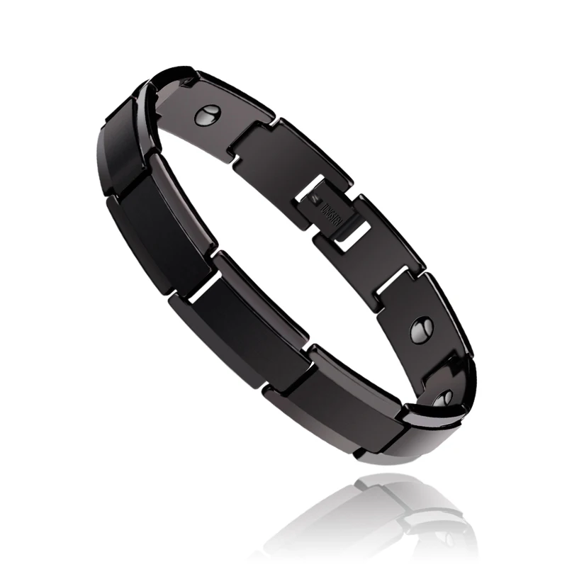 pulseira masculina de aco e tungstenio bracelete estiloso com ajuste de comprimento de 10 mm de largura pedra magnetica movida a energia de alta qualidade 01