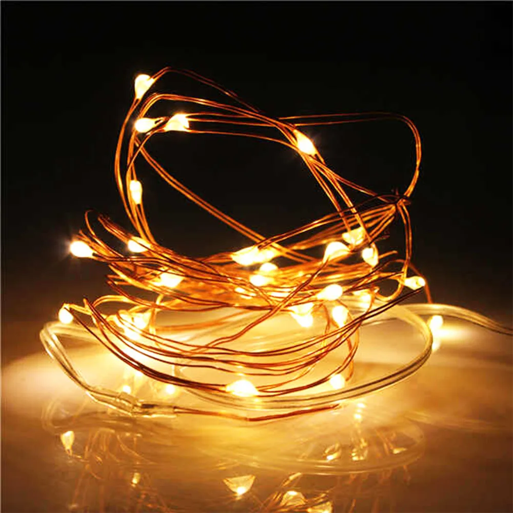 Cadena de luces LED de alambre de cobre con batería, guirnalda de Navidad, fiesta, decoración de boda, luces de hadas de Navidad, 5M, 50 LED