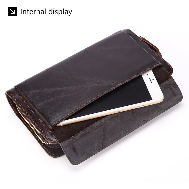 Business Genuine Leather Clutch Wallet Men Long Leather Phone Bag Purse Male  Large Size Handy Coin Wallet Card Holder Money Bag