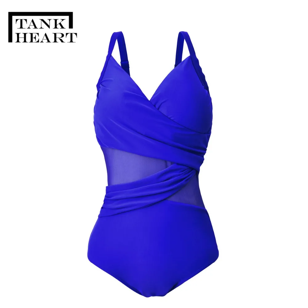 Tank Heart push up Trikini One-Piece Suits Monokini Plus Size Swimwear Women Mesh Sexy Swimsuit One Piece Badpak Swim Suit XXXL