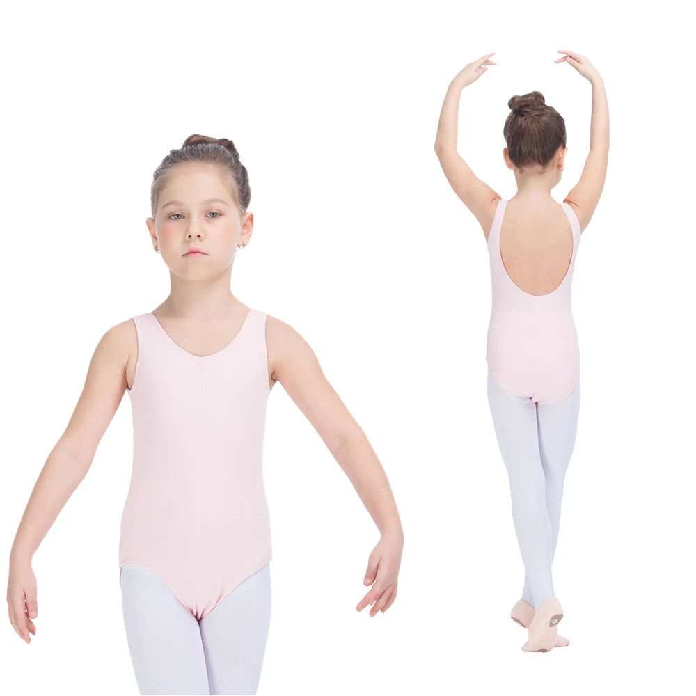 

Kids Ballet Dance Leotards with Drawstring Light Pink Cotton/Lycra Tank Girls Gymanstic Bodysuit