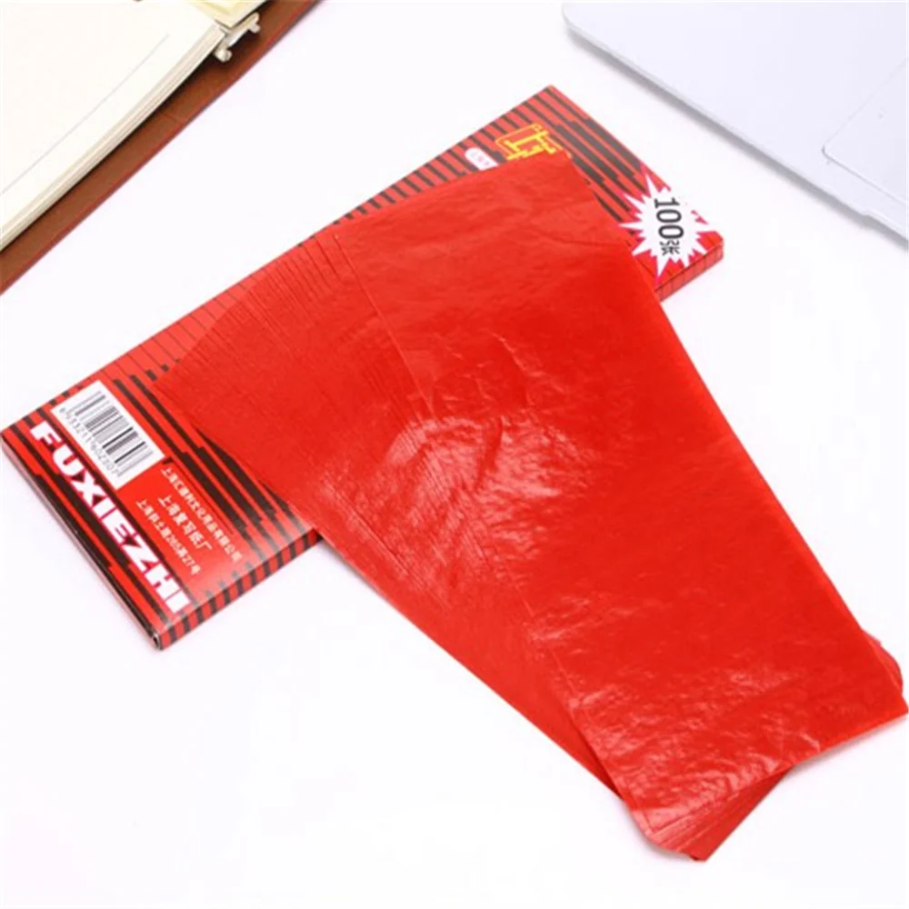 Nnrts 100 folhas 38k carbono vermelho, transferência de estêncil, papel de transferência, dupla face, mão, pro, copiadora, hectografo, repro, 22x8.5cm