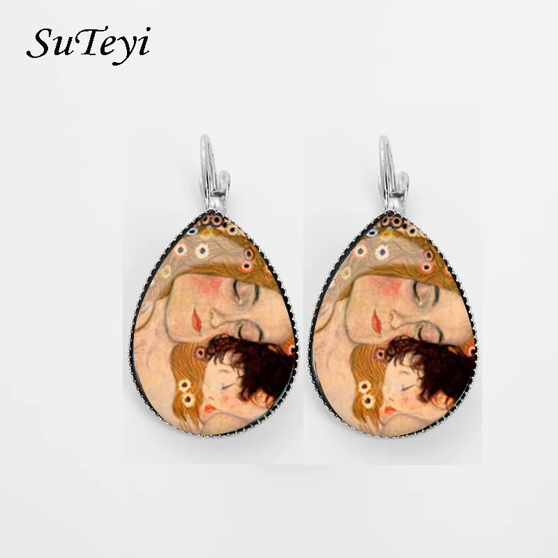 Classic Van Gogh Painting Teardrop Earrings Jewelry Gustav Klimt The Kiss Picture Glass Dome Water Drop Women Earrings