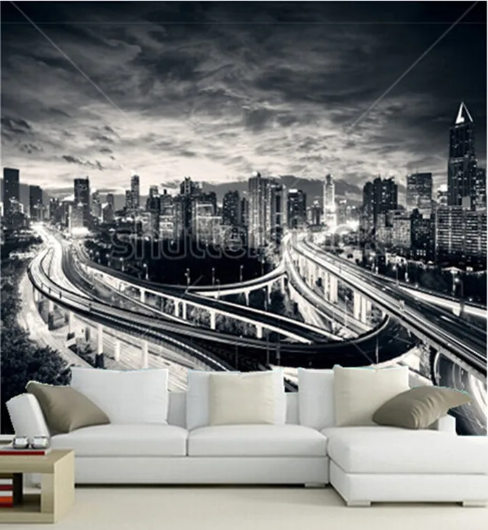 Custom 3D murals,modern city at sunset with light trails,ktv bar background ,living room sofa TV wall bedroom wall paper