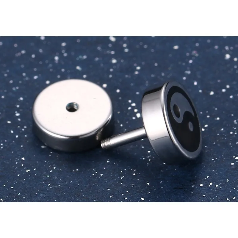 Vnox Chinese Yin and Yang Stud Earrings for Men Jewelry Stainless Steel Round Tai Chi brinco masculino