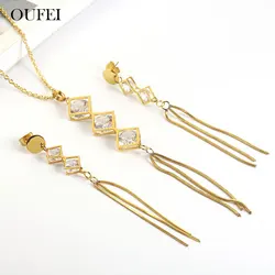 OUFEI Stainless Steel Earrings For Women Jewelry Sets Bohemian Tassel Necklace And Earring Set Jewelry Accessories 26 letter nec