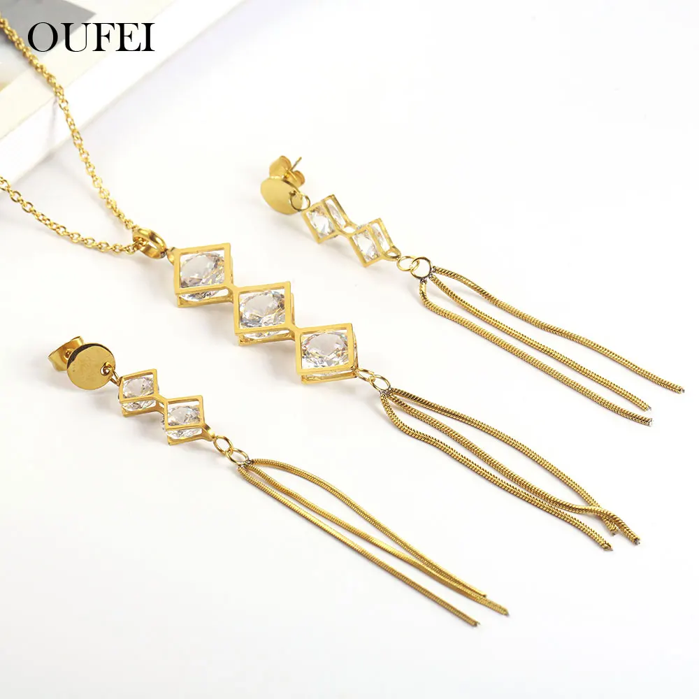 OUFEI Stainless Steel Earrings For Women Jewelry Sets Bohemian Tassel Necklace And Earring Set Jewelry Accessories 26 letter nec