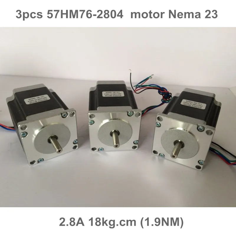 

3pcs 0.9 degree 57mm 2 Phase Hybrid Stepper Motor, 2.8A, NEMA23 57HM76-2804 18kg.cm (1.9NM), 4-lead for 3D printer