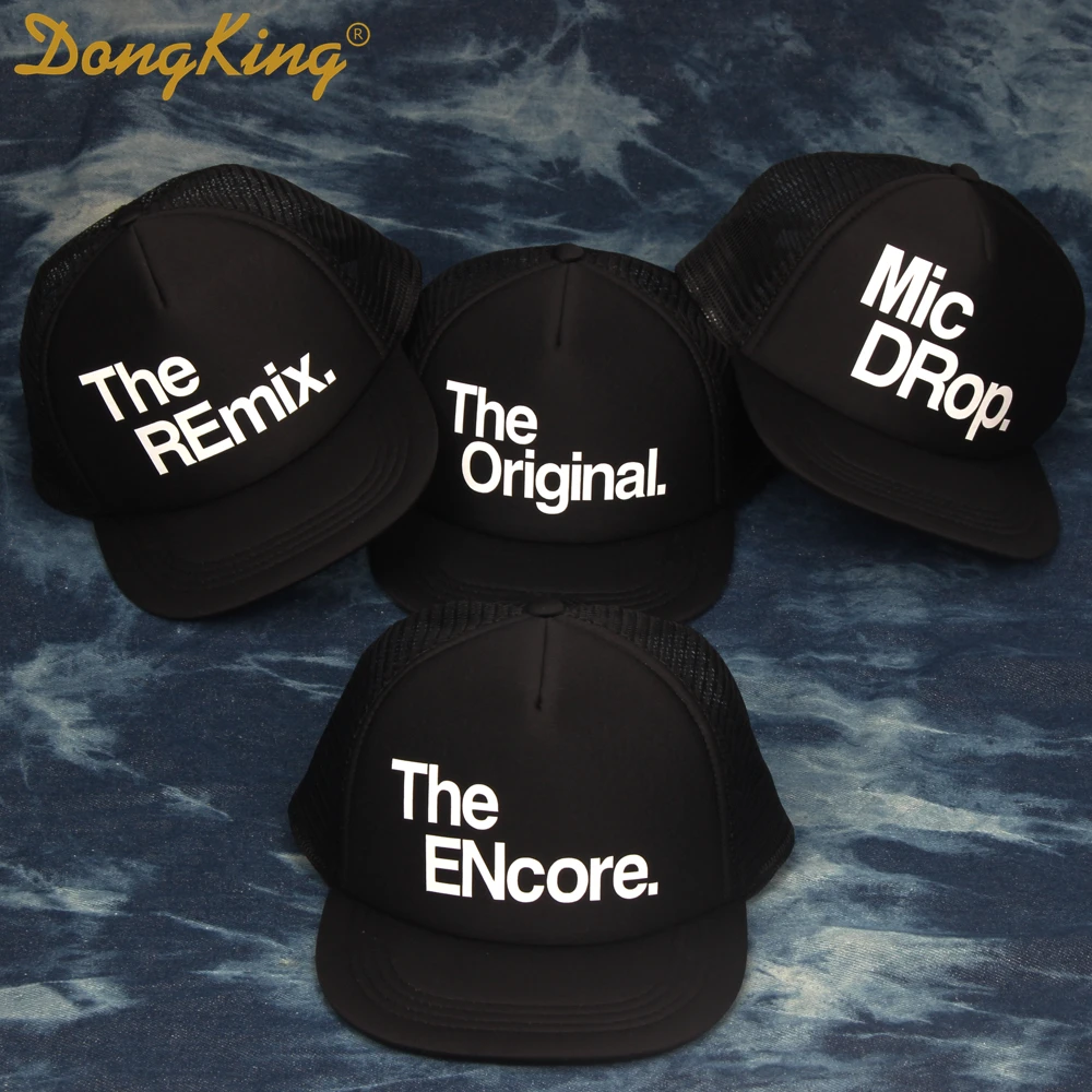 DongKing Family Trucker Hat Original Remix Encore Mic Drop Mommy Father Son Brother Sister Twin Set Caps Kids Birthday Hats Gift