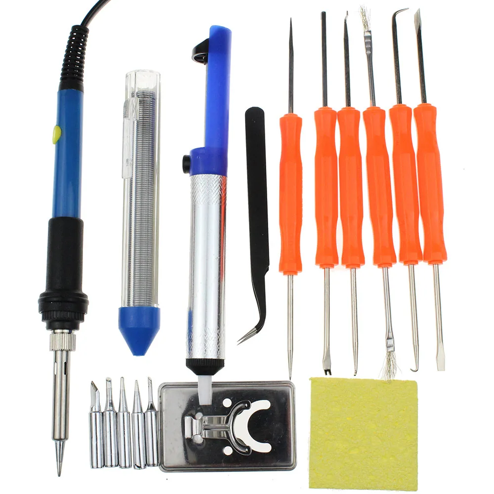 

60W Adjustable Temperature Electric Soldering Iron Welding Solder Station Heat Pencil Set With Tips Tin Wire Tweezers EU Plug