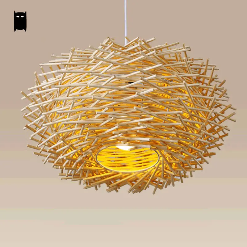 Wicker Vogelnest Pendelleuchte Leuchte Asien Rustikalen Japan Stil Hängenden Lampe Luminaria Design Indoor Hause Beleuchtung Esszimmer